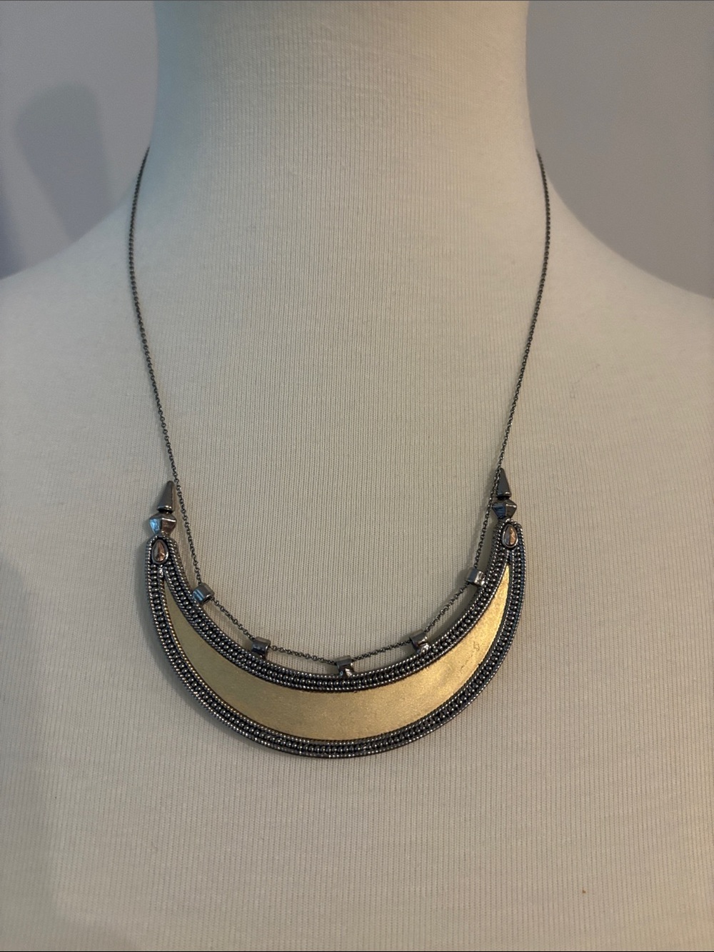 Free People Two-Tone Crescent Necklace in Gold and Gunmetal
